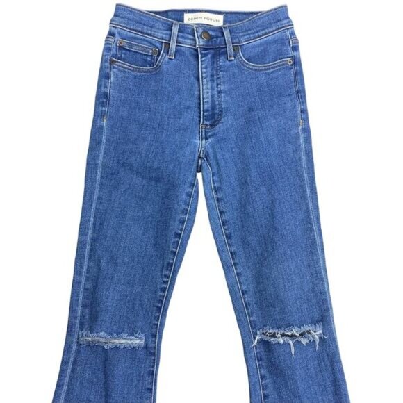 DENIM FORUM Aritzia The Jane Mid Rise Boot Sz 25 Ripped Frayed Knee - Picture 2 of 10